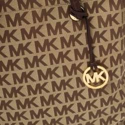 Pre Owned MICHAEL Michael Kors Brown Canvas and Leather Jet Set North South Logo Tote