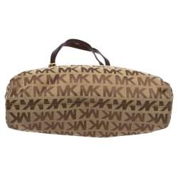 Pre Owned MICHAEL Michael Kors Brown Canvas and Leather Jet Set North South Logo Tote