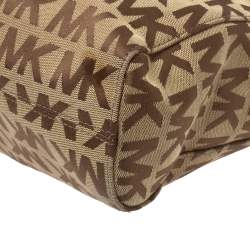 Pre Owned MICHAEL Michael Kors Brown Canvas and Leather Jet Set North South Logo Tote