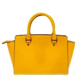 Pre Owned MICHAEL Michael Kors Mustard Leather Medium Selma Satchel