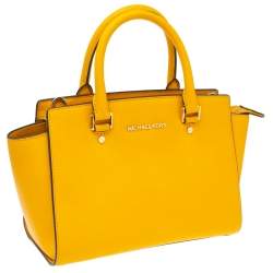Pre Owned MICHAEL Michael Kors Mustard Leather Medium Selma Satchel