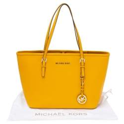 Pre Owned MICHAEL Michael Kors Mustard Leather Jet Set Travel Tote