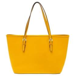 Pre Owned MICHAEL Michael Kors Mustard Leather Jet Set Travel Tote