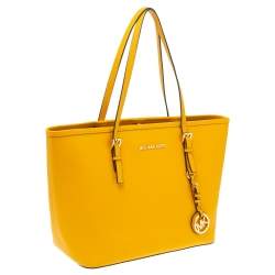 Pre Owned MICHAEL Michael Kors Mustard Leather Jet Set Travel Tote