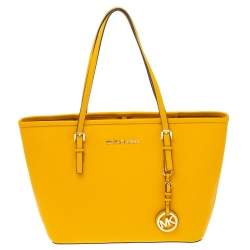 Pre Owned MICHAEL Michael Kors Mustard Leather Jet Set Travel Tote