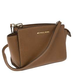Pre Owned MICHAEL Michael Kors Tan Leather Medium Selma Crossbody Bag