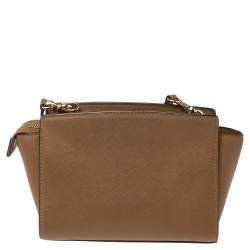Pre Owned MICHAEL Michael Kors Tan Leather Medium Selma Crossbody Bag
