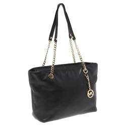 Pre Owned MICHAEL Micheal Kors Black Leather Jet Set Chain Tote