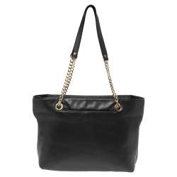Pre Owned MICHAEL Micheal Kors Black Leather Jet Set Chain Tote
