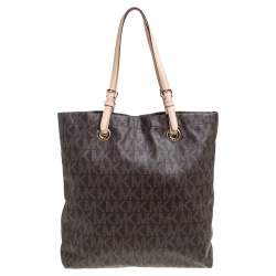 مملوكة مسبقًا MICHAEL Michael Kors Brown Coated Canvas and Leather Jet Set Tote