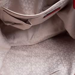 Pre Owned Michael Michael Kors Orange/Beige Canvas and Leather Shopper Tote