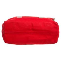 Pre Owned Michael Michael Kors Orange/Beige Canvas and Leather Shopper Tote