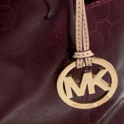 Pre Owned MICHAEL Michael Kors Purple Perforated Signature Patent Leather Middle Zip Tote