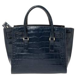 Pre Owned حقيبة مايكل مايك كورس هاميلتون إيست ويست جلد نقشة التمساح أزرق 