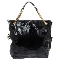 Pre Owned حقيبة كتف مايكل مايكل كورس سلسلة جلد لامعة نمط ثعبان سوداء