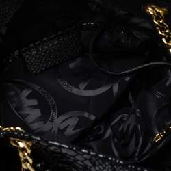 Pre Owned حقيبة كتف مايكل مايكل كورس سلسلة جلد لامعة نمط ثعبان سوداء