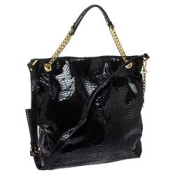 Pre Owned حقيبة كتف مايكل مايكل كورس سلسلة جلد لامعة نمط ثعبان سوداء