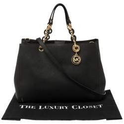 Pre Owned MICHAEL Michael Kors Black Leather Large Cynthia Tote