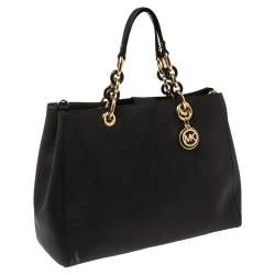 Pre Owned MICHAEL Michael Kors Black Leather Large Cynthia Tote