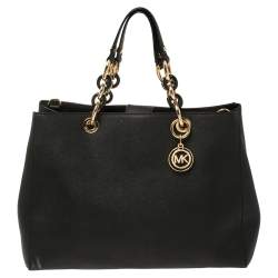 Pre Owned MICHAEL Michael Kors Black Leather Large Cynthia Tote
