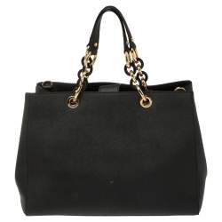 Pre Owned MICHAEL Michael Kors Black Leather Large Cynthia Tote