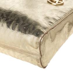 مملوكة مسبقًا MICHAEL Michael Kors Metallic Gold Mirror Signature PVC and Leather North South Jet Set Tote