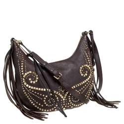 مملوكة مسبقًا MICHAEL Michael Kors Brown Leather Studded Rhea Crossbody Bag