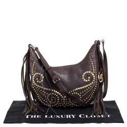 مملوكة مسبقًا MICHAEL Michael Kors Brown Leather Studded Rhea Crossbody Bag