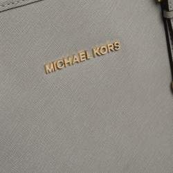 Pre Owned Michael Michael Kors Grey Leather Large Jet Set Travel Tote