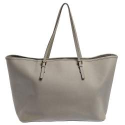 Pre Owned Michael Michael Kors Grey Leather Large Jet Set Travel Tote