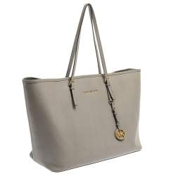 Pre Owned Michael Michael Kors Grey Leather Large Jet Set Travel Tote