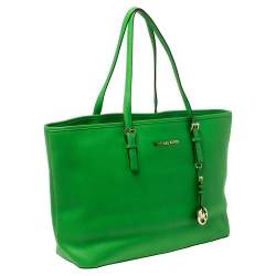 Pre Owned MICHAEL Michael Kors Green Saffiano Leather Jet Set Tote