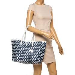 Pre Owned MICHAEL Michael Kors Blue/White Polka Dot Saffiano Leather Jet Set Tote