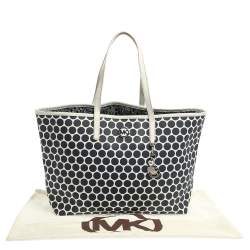 Pre Owned MICHAEL Michael Kors Blue/White Polka Dot Saffiano Leather Jet Set Tote