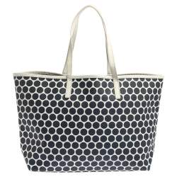 Pre Owned MICHAEL Michael Kors Blue/White Polka Dot Saffiano Leather Jet Set Tote