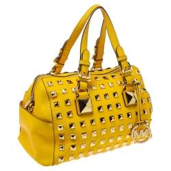 Pre Owned MICHAEL Michael Kors Yellow Leather Studded Grayson Satchel