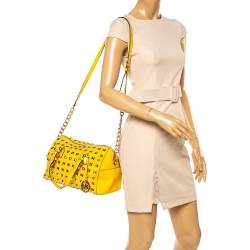 Pre Owned MICHAEL Michael Kors Yellow Leather Studded Grayson Satchel