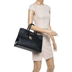 Pre Owned MICHAEL Michael Kors Black Leather Double Zip Jet Set Tote