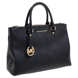 Pre Owned MICHAEL Michael Kors Black Leather Double Zip Jet Set Tote