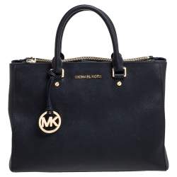 Pre Owned MICHAEL Michael Kors Black Leather Double Zip Jet Set Tote