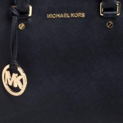 Pre Owned MICHAEL Michael Kors Black Leather Double Zip Jet Set Tote