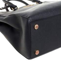 Pre Owned MICHAEL Michael Kors Black Leather Double Zip Jet Set Tote