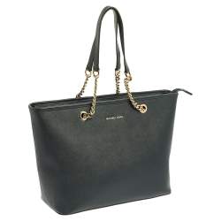 Pre Owned Michael Michael Kors Navy Blue Leather Jet Set Travel Tote