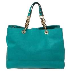 Pre Owned MICHAEL Michael Kors Green Leather Large Cynthia Tote