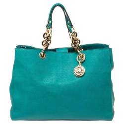 Pre Owned MICHAEL Michael Kors Green Leather Large Cynthia Tote