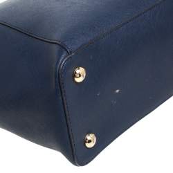 Pre Owned MICHAEL Michael Kors Navy Blue Leather Large Jet Set Zip Tote 