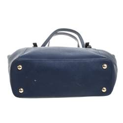 Pre Owned MICHAEL Michael Kors Navy Blue Leather Large Jet Set Zip Tote 