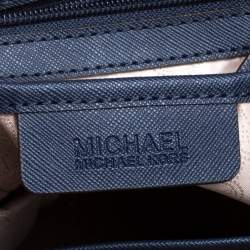 Pre Owned MICHAEL Michael Kors Navy Blue Leather Large Jet Set Zip Tote 