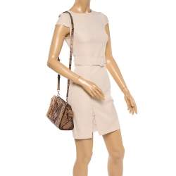 Pre Owned MICHAEL Michael Kors Tan/Black Python Effect Patent Leather Medium Selma Crossbody Bag