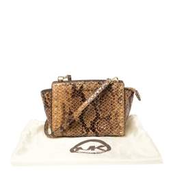 Pre Owned MICHAEL Michael Kors Tan/Black Python Effect Patent Leather Medium Selma Crossbody Bag